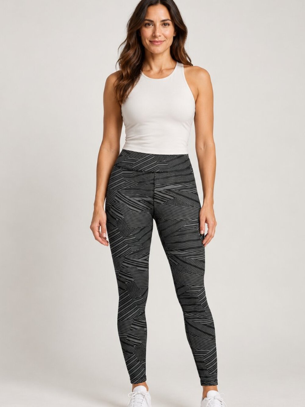 Bally Total Fitness L Black Gray Striped Leggings Athleisure Stretch Fit
